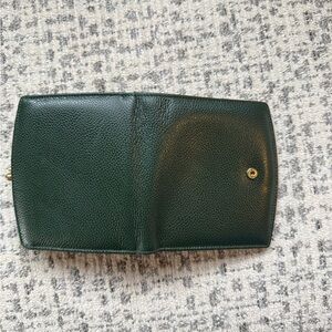 Coach Dark Green Leather Bifold Wallet with Gold Snap